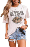 Women Kiss Leopard Lips T-Shirt Lipstick Hollow Out Shirt
