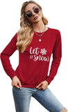 Damen Let It Snow Langarmshirt Schneeflocke Weihnachtsbluse
