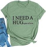 FZLYE Womens I Need A Huge Glass of Wine T-Shirt Short Sleeve Taco Tees Margarita Shirt Funny Drinking Tops (X-Large,A1Green)