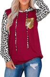 Langärmliger Kapuzenpullover mit Leopardenmuster und Paillettentasche für Damen