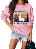 Women Wanna Smoke? Alpaca Bowl Vintage Graphic Shirt Casual Long Sleeve Sweatershirt