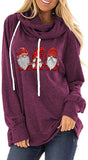 Women Drawstring Hooded Sweater Santa Claus Loose Long Sleeve Sweatshirt