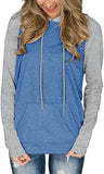 Damen Kontrastfarbe Raglanärmel Kapuzentasche Shirt Modische Bluse