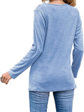 Women Fashion Top Christmas Snowflake Letter Irregular Button Long Sleeve Round Neck T-Shirt