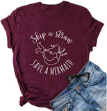Damen T-Shirt mit Aufschrift „Skipp A Straw“