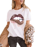 Frauen Leopard Lippen T-Shirt glänzend Lippenstift Shirt