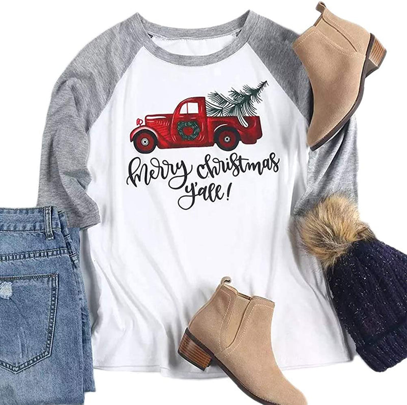 Damenbluse mit 3/4-Ärmeln „Merry Christmas Yall“