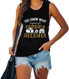 Chemise de réservoir d'alcool pour femmes, vous savez ce qui rime avec Camping, chemise à boire pour femmes