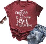 T-Shirt chrétien pour femmes, le café me fait démarrer, Jésus me fait avancer