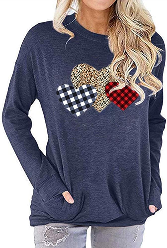 Damen Bluse mit Buffalo-Karomuster und Leopardenherzen und Taschen