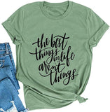FZLYE Womens The Best Things in Life aren't Things Shirts Short Sleeve Loose Casual Tshirts Junior Teen Girls Graphic Tees (Large,2Green)