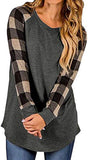 Women Solid Color Blouse Plaid Sleeve Tunic Shirt