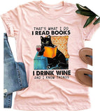 Damen Das ist, was ich tue. Ich lese Bücher. Ich trinke Wein und ich weiß Dinge. Katze. Vintage. Haustierliebhaber. T-Shirt