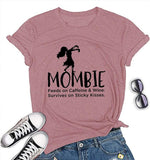 Women Mombie Feeds on Caffeine and Wine Shirt Round Neck Short Sleeve T-Shirt (Red,XX-Large)