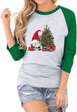 Damen T-Shirt mit Weihnachtsmann- und Weihnachtsbaum-Motiv und Raglan-Ärmeln