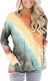 Women Colourful Gradient Long Sleeve Tie Dye Blouse with Pockets