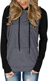 Damen Kontrastfarbe Raglanärmel Kapuzentasche Shirt Modische Bluse
