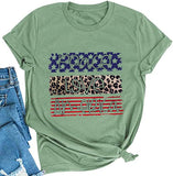 Women Peace Love America Patriotic T-Shirt Leopard American Flag Shirt