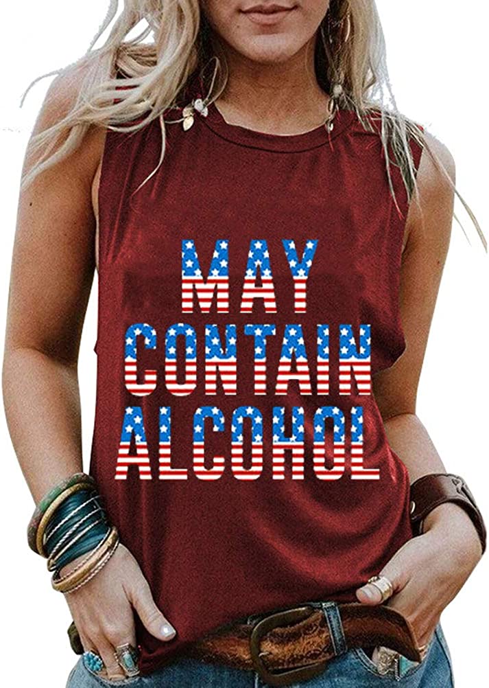 Women May Contain Alcohol Tank Top America Flag Shirt Drinking Shirt
