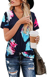 Fashion V Neck Floral T-Shirt Leopard Shirt Tunic Shirt for Women