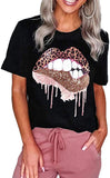 Frauen Leopard Lippen T-Shirt glänzend Lippenstift Shirt