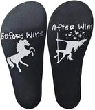 Chaussettes unisexes avant le vin après le vin, licorne amusante