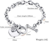 Womens Stainless Steel Link Chains Heart Charms Bracelets for Teen Age Girl Toggle Clasp Closure