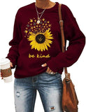 Sweat-shirt à col ras du cou imprimé tournesol Be Kind pour femmes, vêtements pour femmes