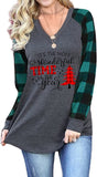 Damen Weihnachtsdruck V-Ausschnitt Langarmshirt Weihnachtsbluse