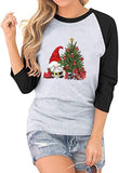 Damen T-Shirt mit Weihnachtsmann- und Weihnachtsbaum-Motiv und Raglan-Ärmeln