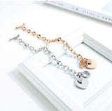 Womens Stainless Steel Link Chains Heart Charms Bracelets for Teen Age Girl Toggle Clasp Closure