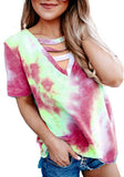 Women Cut Out V Neck Tie Dye Fashion T-Shirt