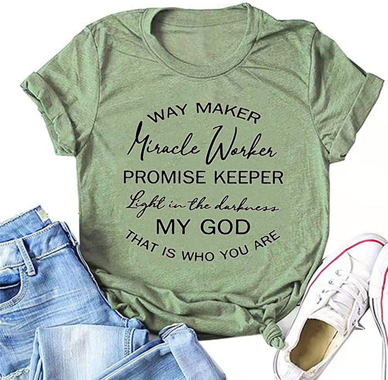 FZLYE Way Maker Miracle Worker Promise Keeper Light in The Darkness My God This is Who You are T-Shirt (Green 2,XXL)