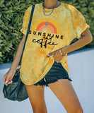 T-shirt arc-en-ciel soleil et café pour femmes