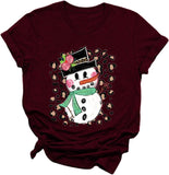 Women Cute Snowman T-Shirt Christmas Shirt
