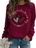 Happy Valentines Day Sweat Femme Buffalo Plaid Mignon Coeur Chemise