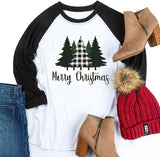 Women Merry Christmas Long Sleeve Blouse Christmas Tree Raglan Shirt