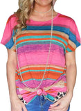 T-Shirt rayé à la mode pour femmes, T-Shirt léopard à dos ouvert