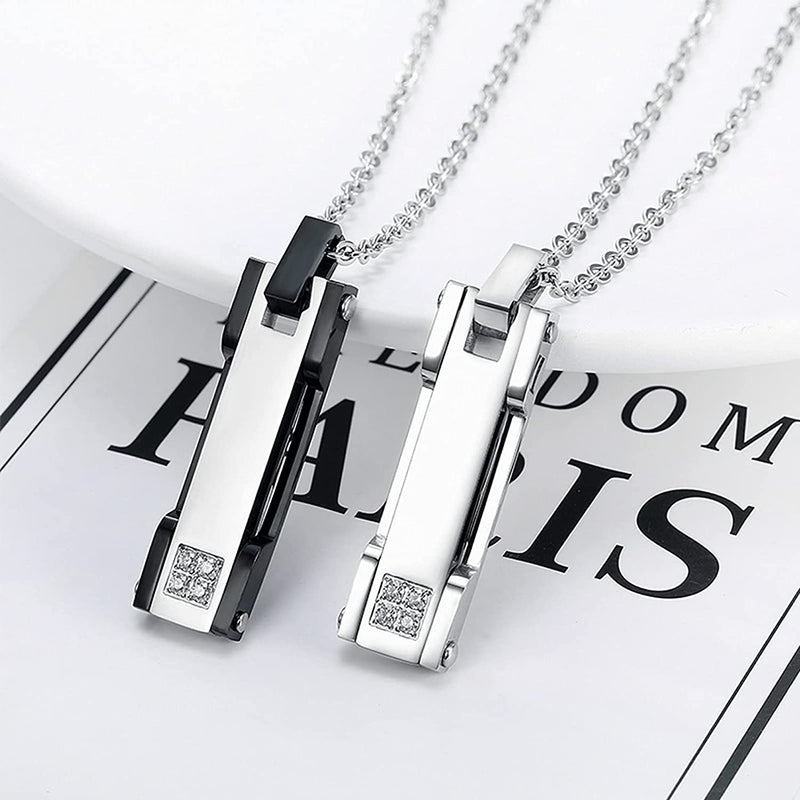 Couples Stainless Steel Pendant Necklace Personalized Matching Necklaces Set for Couple with Name Lettering Date Engraved
