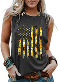 Women Sunflowers American USA Flag Patriotic Tank 4th of July Tank Top for Women