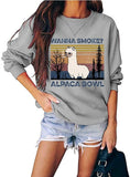 Women Wanna Smoke? Alpaca Bowl Vintage Graphic Shirt Casual Long Sleeve Sweatershirt