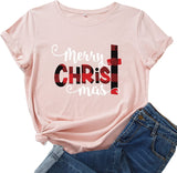 T-Shirt joyeux noël pour femmes, chemise à carreaux de buffle, Christ