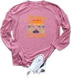 Damen Happy Camper Camping Wandern Reisehemd Langarmbluse