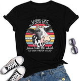 Living Life Somewhere Between Jesus Take The Wheel and Wish a Heifer Would T-Shirt Cow Shirt for Women