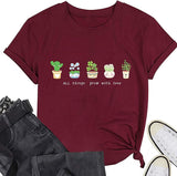 Frauen Positive Vibes T-Shirt Alle Dinge wachsen mit Liebe Pflanze Addict Shirt