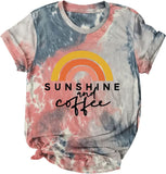 T-shirt arc-en-ciel soleil et café pour femmes