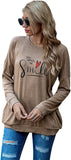 Happy Shirt Women You Make Me Smile Long Sleeve Love Heart Gift Blouse with Pockets