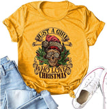 Women Just A Girl Who Loves Christmas T-Shirt Santa Mom Skull Tees Tops