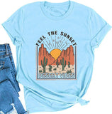 Women Feel The Sunset Desert Vibes Cactus T-Shirt Retro Cactus Shirt