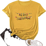T-Shirt joyeux noël pour femmes, chemise avec lumières de noël